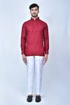 Buy_Arihant Rai Sinha_Maroon Kurta Cotton Plain Pleated Collar Set _Online_at_Aza_Fashions