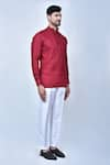 Arihant Rai Sinha_Maroon Kurta Cotton Plain Pleated Collar Set _at_Aza_Fashions