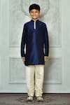 Buy_Petite Pomme_Blue Silk Contrast Half Button Placket Kurta _Online_at_Aza_Fashions