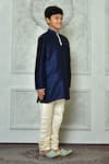 Petite Pomme_Blue Silk Contrast Half Button Placket Kurta _at_Aza_Fashions