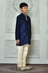 Petite Pomme_Blue Silk, Denim Solid Kurta And Beige Churidar Set _at_Aza_Fashions