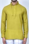 Shop Arihant Rai Sinha Green Cotton, Silk Solid Pleated Collar Kurta Set Online at Aza Fashions Shop_Arihant Rai Sinha_Green Cotton, Silk Solid Pleated Collar Kurta Set _Online_at_Aza_Fashions