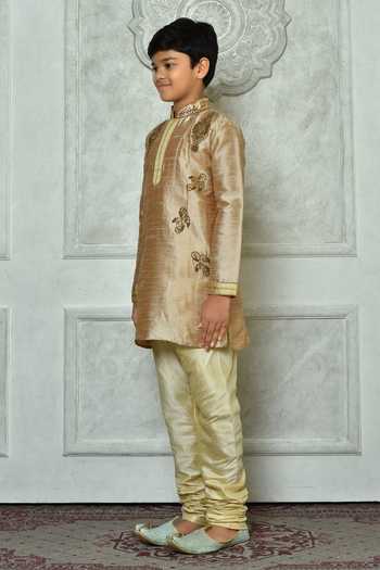 Shop_Petite Pomme_Brown Silk Stones, Beads Work Full Sleeve Kurta _Online_at_Aza_Fashions