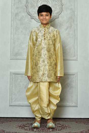 Buy_Petite Pomme_Beige Silk Embroidery Kurta And Dhoti Pant Set _Online_at_Aza_Fashions