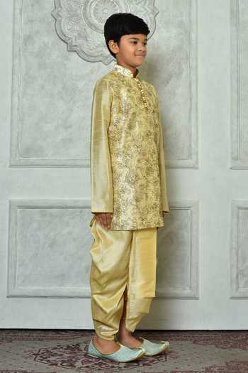 Petite Pomme_Beige Silk Embroidery Kurta And Dhoti Pant Set _at_Aza_Fashions