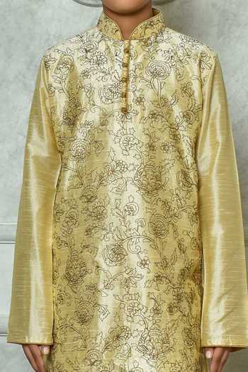 Buy_Petite Pomme_Beige Silk Embroidery Kurta And Dhoti Pant Set 