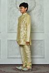 Petite Pomme_Beige Silk Embroidery Full Sleeve Kurta Set _at_Aza_Fashions
