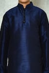 Petite Pomme_Blue Silk Plain Full Sleeve Long Kurta _Online_at_Aza_Fashions