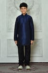 Petite Pomme_Blue Silk Navy Kurta And Black Churidar Set _Online_at_Aza_Fashions