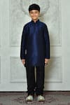 Buy_Petite Pomme_Blue Silk Plain Full Sleeve Long Kurta _Online_at_Aza_Fashions