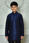 Petite Pomme_Blue Silk Navy Kurta And Black Churidar Set _at_Aza_Fashions