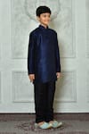 Petite Pomme_Blue Silk Plain Full Sleeve Long Kurta _at_Aza_Fashions