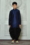 Buy_Petite Pomme_Blue Silk, Polyester, Cotton Plain Kurta And Black Dhoti Pant Set _Online_at_Aza_Fashions