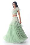 PIRI INDIA_Green Organza, Georgette Embroidery Scoop Neck Blouse And Ruffle Lehenga Set _Online_at_Aza_Fashions