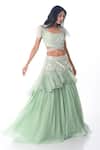 Buy_PIRI INDIA_Green Organza, Georgette Embroidery Scoop Neck Blouse And Ruffle Lehenga Set _Online_at_Aza_Fashions