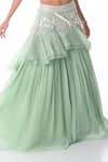Shop_PIRI INDIA_Green Organza, Georgette Embroidery Scoop Neck Blouse And Ruffle Lehenga Set _Online_at_Aza_Fashions