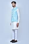 Arihant Rai Sinha_Sky Blue Kurta And Pant Art Silk Woven Leaf Patterns Bundi & Off White Set _at_Aza_Fashions