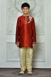 Buy_Petite Pomme_Red Silk Stones, Beads Work Placement Full Sleeve Kurta _Online_at_Aza_Fashions