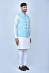Buy_Khwaab by Sanjana Lakhani_Sky Blue Kurta And Pant: Art Silk Woven Leaf Bundi & Off White Set For Men