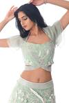 PIRI INDIA_Green Organza, Georgette Embroidery Scoop Neck Blouse And Ruffle Lehenga Set _at_Aza_Fashions