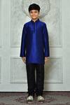 Arihant Rai Sinha_Blue Silk Half Button Placket Kurta _Online_at_Aza_Fashions