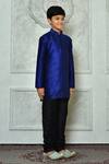Arihant Rai Sinha_Blue Silk Half Button Placket Kurta _at_Aza_Fashions