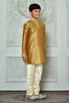 Shop_Petite Pomme_Brown Silk, Cotton Solid Kurta And Contrast Churidar Set _Online_at_Aza_Fashions