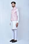 Arihant Rai Sinha_Pink Kurta And Pant Art Silk Woven Floral Patterns Bundi & Set _at_Aza_Fashions