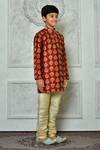 Arihant Rai Sinha_Red Dupion Art Silk Embroidered Thread Paisley And Leaf Kurta _at_Aza_Fashions