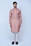 Buy_Arihant Rai Sinha_Orange Kurta Cotton Silk Printed Ikat Patterns And Pant Set _Online_at_Aza_Fashions