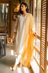 Shop_Vaani Beswal_Ivory Handwoven Malai Chanderi Applique Embroidered Eliza Kurta Trouser Set _Online_at_Aza_Fashions