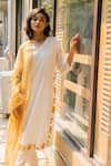 Buy_Vaani Beswal_Ivory Handwoven Malai Chanderi Applique Embroidered Eliza Kurta Trouser Set _Online