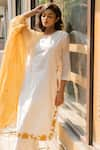 Shop_Vaani Beswal_Ivory Handwoven Malai Chanderi Applique Embroidered Eliza Kurta Trouser Set _Online