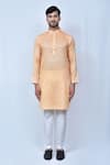 Buy_Khwaab by Sanjana Lakhani_Orange Kurta Linen Woven Thread Mughal Pattern Set_Online_at_Aza_Fashions