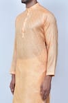 Shop_Khwaab by Sanjana Lakhani_Orange Kurta Linen Woven Thread Mughal Pattern Set_Online_at_Aza_Fashions