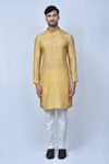 Shop_Arihant Rai Sinha_Beige Kurta Banglori Silk Plain And Pant Set _Online_at_Aza_Fashions