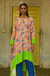 Swati Vijaivargie_Multi Color Silk Scallop Rajnigandha Asymmetric Tunic And Pant Set  _Online_at_Aza_Fashions