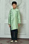 Shop_Petite Pomme_Green Polyester, Silk Embroidery Asymmetric Paisley Pattern Kurta And Churidar Set _Online_at_Aza_Fashions