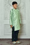 Petite Pomme_Green Polyester, Silk Embroidery Asymmetric Paisley Pattern Kurta And Churidar Set _at_Aza_Fashions
