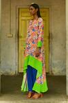 Buy_Swati Vijaivargie_Multi Color Silk Scallop Rajnigandha Asymmetric Tunic And Pant Set  _Online_at_Aza_Fashions