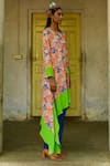 Shop_Swati Vijaivargie_Multi Color Silk Scallop Rajnigandha Asymmetric Tunic And Pant Set  _Online_at_Aza_Fashions