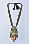 Kohar By Kanika_Green Semi Precious Stones Embellished Tribal Long Necklace_Online_at_Aza_Fashions