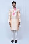 Buy_Khwaab by Sanjana Lakhani_Orange Kurta Banglori Silk Printed Floral Placket Set_Online_at_Aza_Fashions