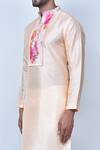 Shop_Khwaab by Sanjana Lakhani_Orange Kurta Banglori Silk Printed Floral Placket Set_Online_at_Aza_Fashions