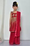 Banana Bee_Pink Resham Embroidered Peplum Kurta Sharara Set For Girls_Online_at_Aza_Fashions