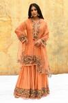 Buy_Label Niti Bothra_Peach Pure And Handwoven Banarasi Silk Embroidery Blooming Kurta & Sharara Set_Online_at_Aza_Fashions