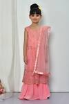 Petite Pomme_Pink Georgette, Net, Faux Leather Embroidery, Thread And Work Kurta Sharara Set_Online_at_Aza_Fashions