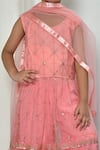 Shop_Petite Pomme_Pink Georgette, Net, Faux Leather Embroidery, Thread And Work Kurta Sharara Set_Online_at_Aza_Fashions