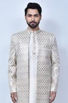 Arihant Rai Sinha_Multi Color Art Silk Embroidery Thread Chevron Sherwani Set _at_Aza_Fashions