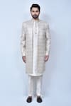 Buy_Arihant Rai Sinha_Multi Color Art Silk Embroidery Thread Chevron Sherwani Set 